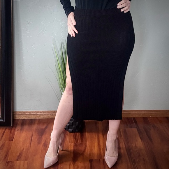Miramar Sirena Dresses & Skirts - Miramar Elegant Black Knit Pencil Skirt with Double High Side Slits